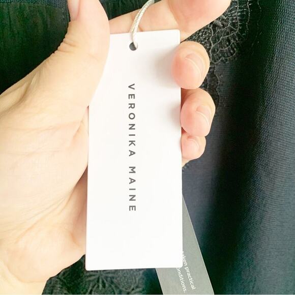 Veronika Maine Navy Floral Lace Front Detail Midi A-Line Dress NWT Cocktail XS/S - Picture 9 of 11